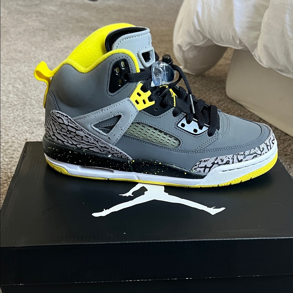 Jordan Kids Grey and Yellow High-Top Basketball Sneakers